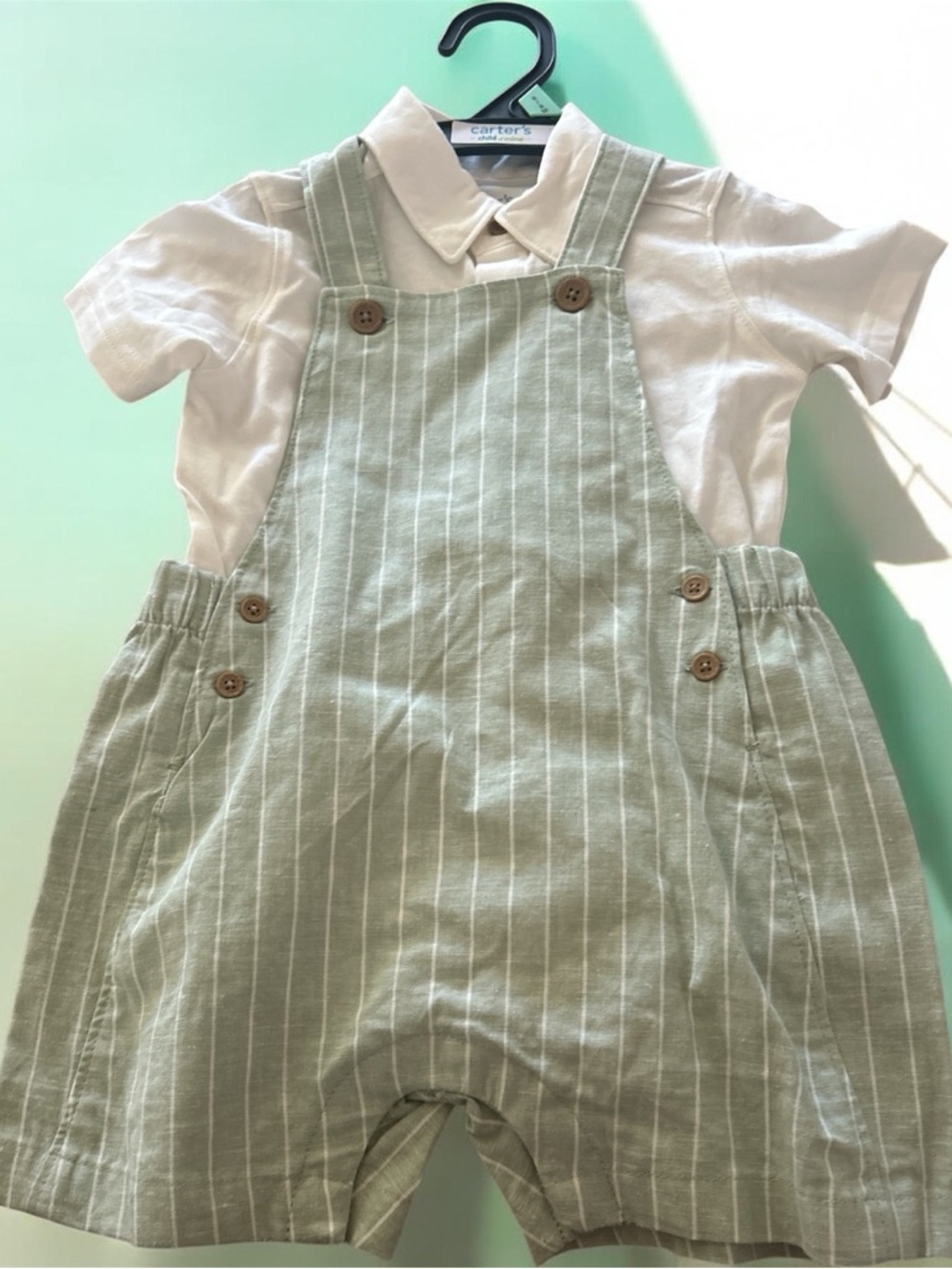 Carter's Light Sage Pinstripe Cotton Overalls